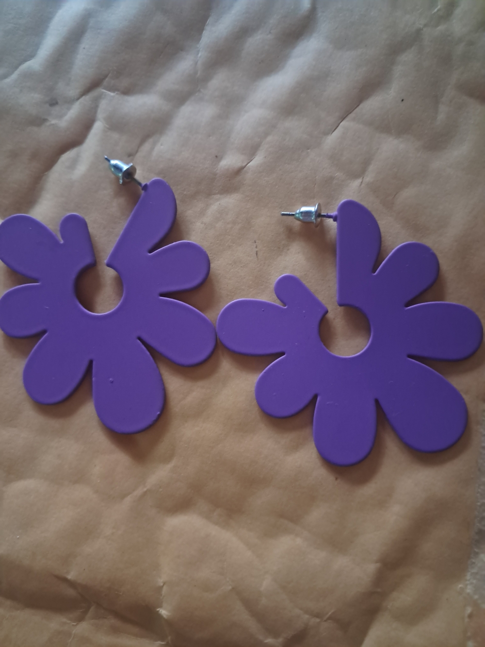 Purple Floral Statement Drop Earrings - Women Accessories